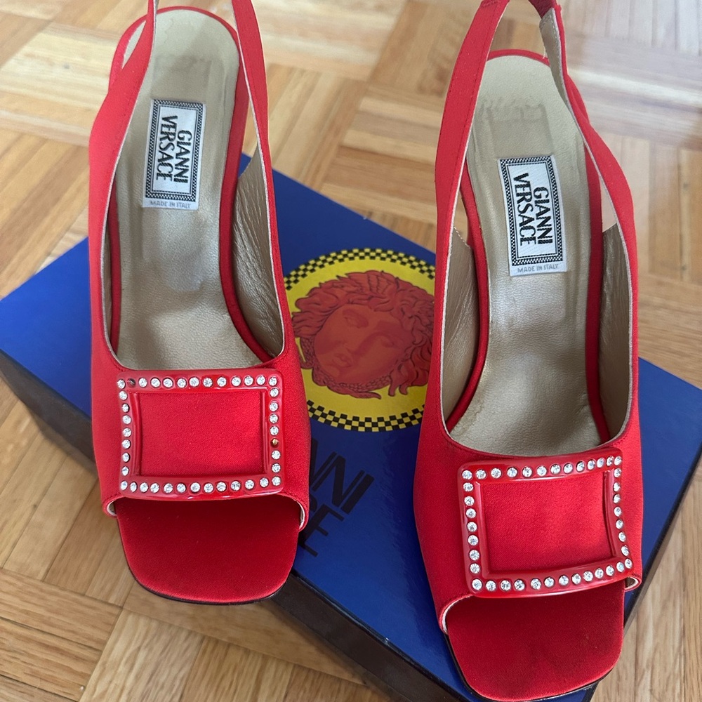 Versace Red Heels with Elegant Embellishments